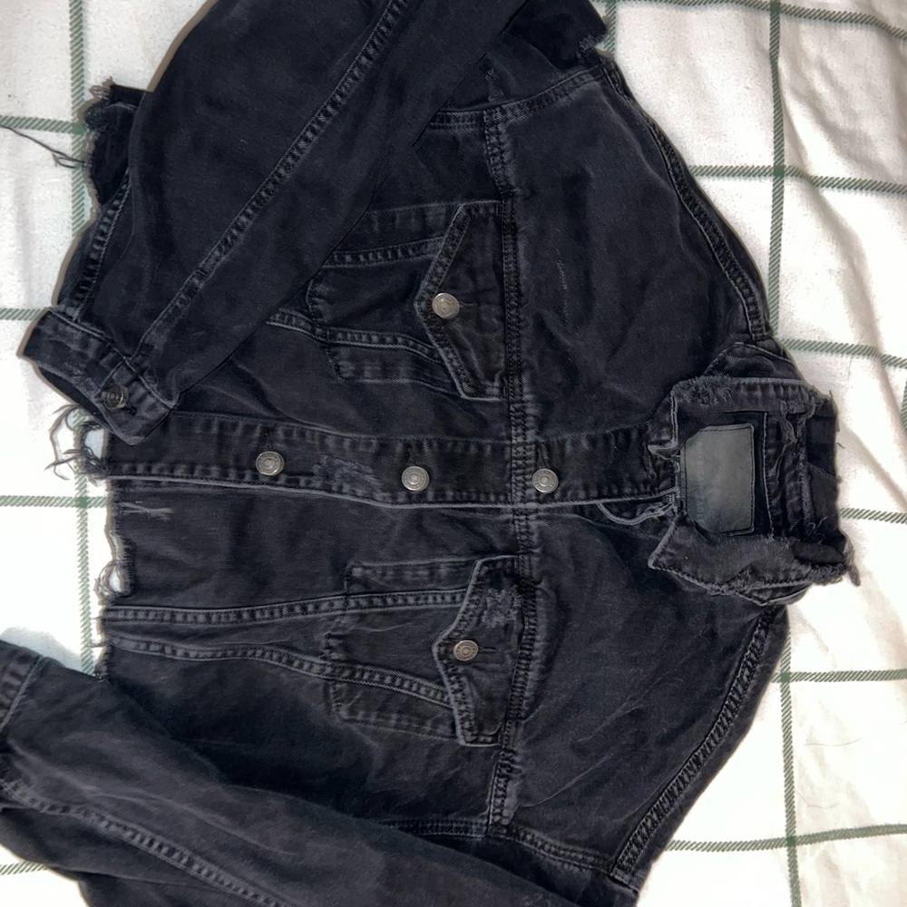 destroyed faded black denim jacket